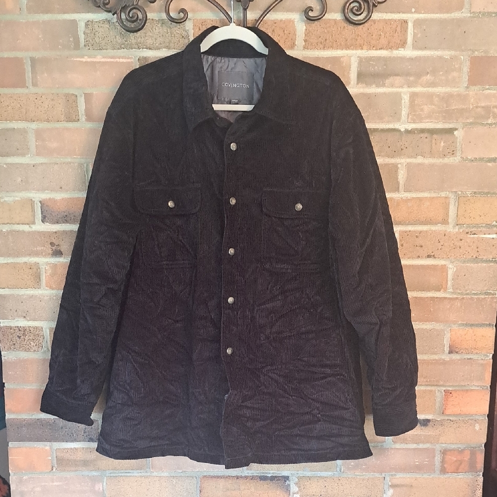 Covington Men's Jet Black Corduroy Quilted Shirt Jacket. Size XL